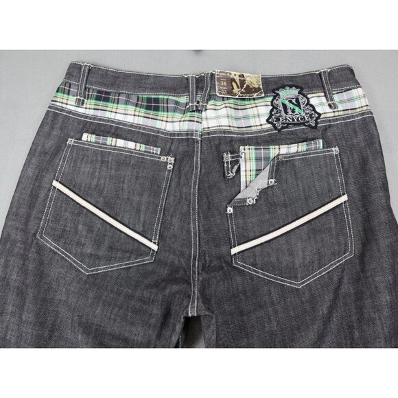 Vintage Y2K Enyce Baggy Jeans Men 38x33 Black Skater Distressed Embroidered Wide - Picture 4 of 12
